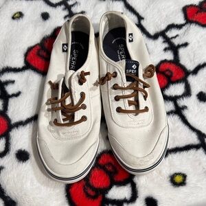 Sperry Off-White Canvas Shoes with Brown Laces